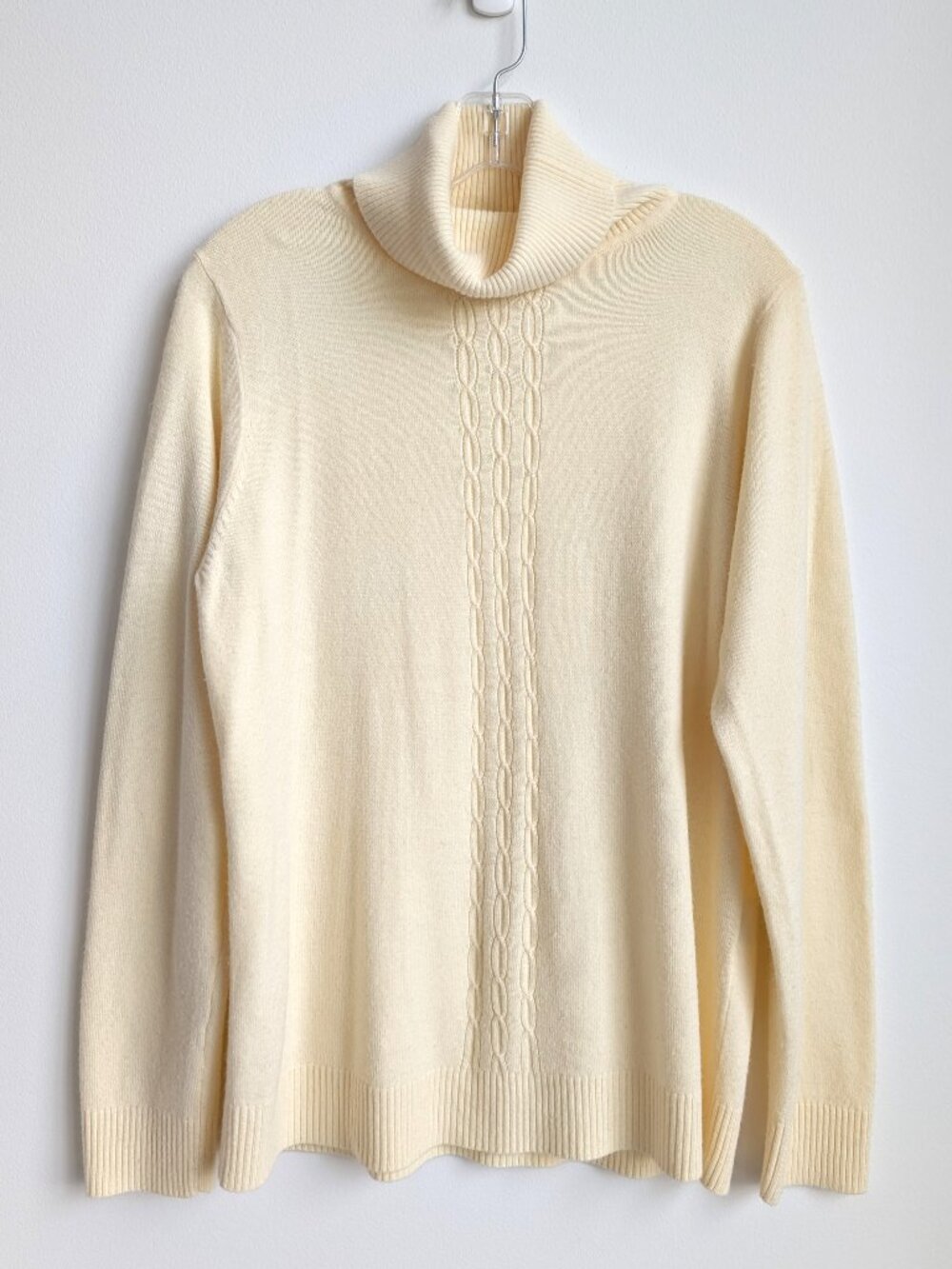 Vintage TRADITION Butter Yellow Cable Panel Cowl Turtleneck Sweater | Large